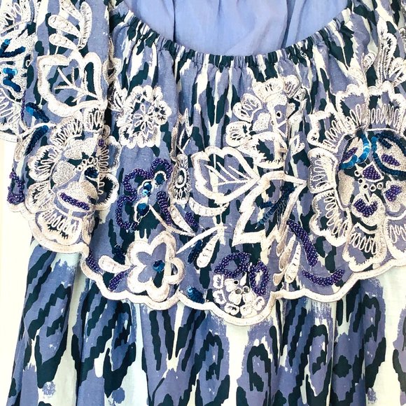 SOFT SURROUNDINGS On Off Shoulder Embroidered Lined Dress Seed Pearls Sequins - Picture 2 of 8